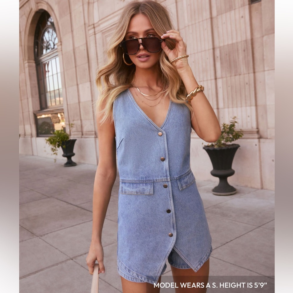 Vici Maura Light Blue Button-Down Romper